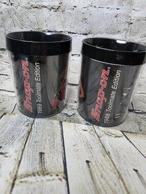 2 SNAP ON TOOLS Plastic Thermo Serv Coffee Mug 1988 1989 Toolmate Edition Vtg